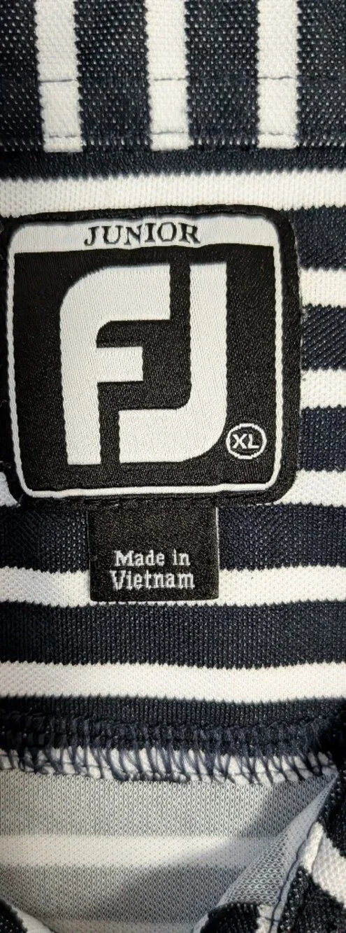 FootJoy Junior XL Polo Shirt Boys Black White Striped Pique (Back To School)